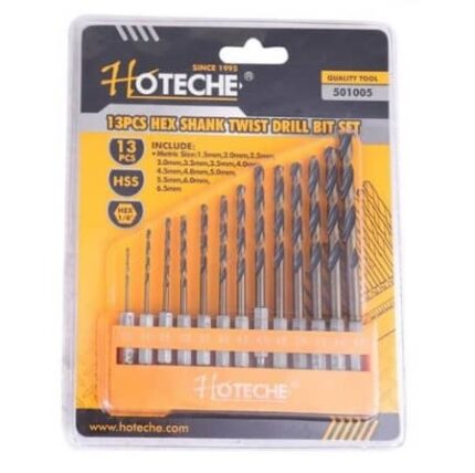 Hoteche Drill Bit Set 13 Piece Hss Hex Shank Twist