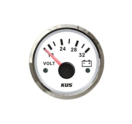 52mm Volt Gauge White Face With Stainless Steel Ring