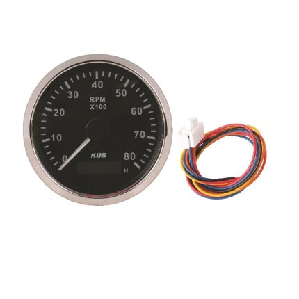 Tacho Meter 8000RKpm 85mm Black Face With Stainless Steel - KUS