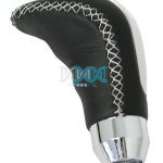 Gear Knob Black Leather/Cap Silver