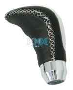 Gear Knob Black Leather/Cap Silver
