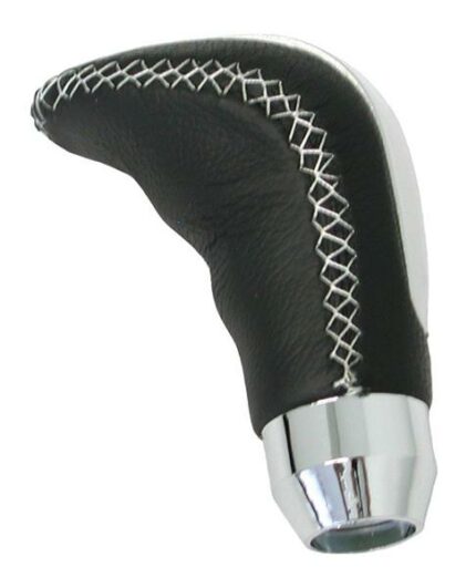 Gear Knob Black Leather/Cap Silver